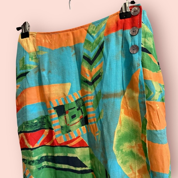 Vintage Abstract Wrap Midi Skirt Colorful Art Print - Picture 2 of 6